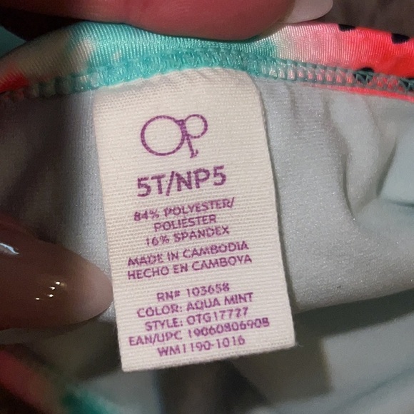 Op light turquoise aqua blue & watermelon pink trim bikini bottoms 5T girls swim - Picture 3 of 4